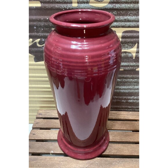 Fiesta Pottery 9.5" Monarch Flower Vase Cinnabar Maroon Glaze Art Deco HLC - Picture 6 of 8